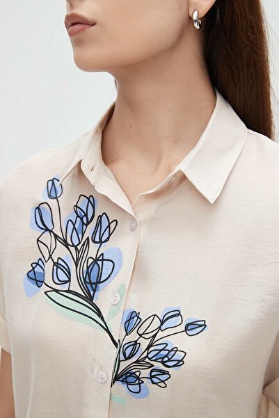 Nichii Women's Short Sleeve Floral Print Blouse