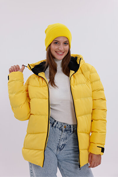 Royalside Κίτρινη γούνινη κουκούλα αδιάβροχο πουπουλένιο παλτό - ανθεκτικό στον αέρα παλτό Parka