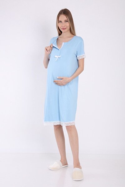 Luvmabelly Cămașă de noapte de maternitate din dantelă Myra9591 - albastru
