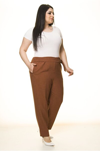 modayız Brown Large Size Fabric Trousers L1-1696