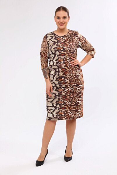 FARBAPLUS Rochie de iarnă de mărime mare cu buzunare cu model 21B-2049