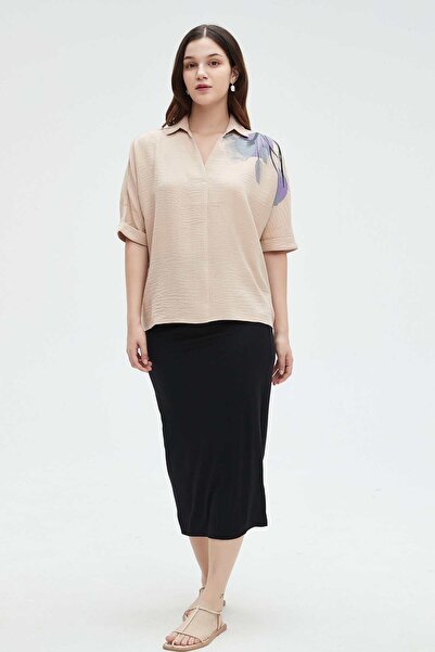 Nichii Women's 3/4 Sleeve Shoulder Print Blouse