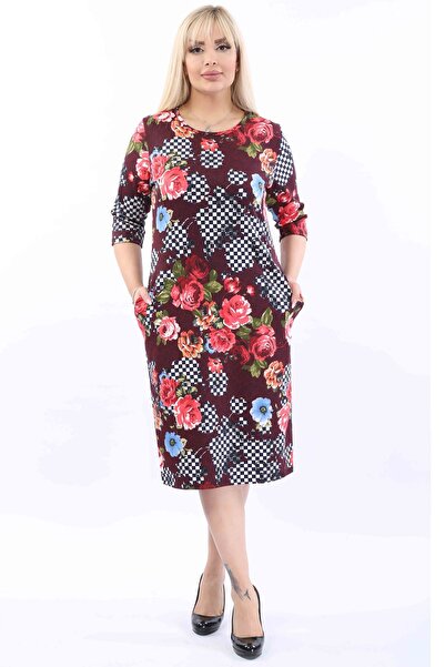 FARBAPLUS Patterned Pocket Plus Size Dress 38C-2015