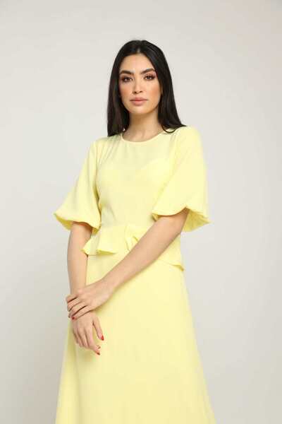 Nichii Solid Long Ruffle Dress with Short Sleeves