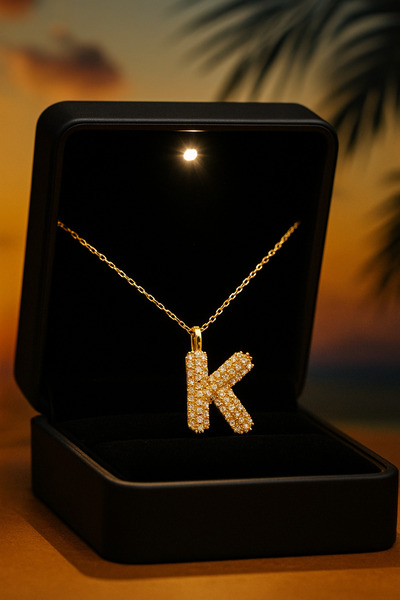 KAR DİAMOND 14 Ayar Altın Zincirli Zirkon Taşlı K Harfi Kolye - Sertifikalı I...