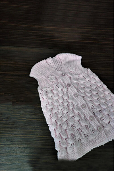 Çt Çeyizci Tekstil Bebek Yeleği Triko Bebek Yeleği Papatya Desenli Bebe Yeleği Pudra