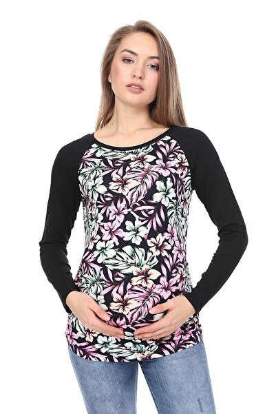 Luvmabelly Myra2353 Crna cvetna majica za trudnice od Prugasto dela