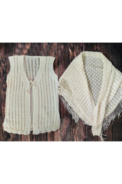Çt Çeyizci Tekstil Plain Bridal Vest and Shawl Set