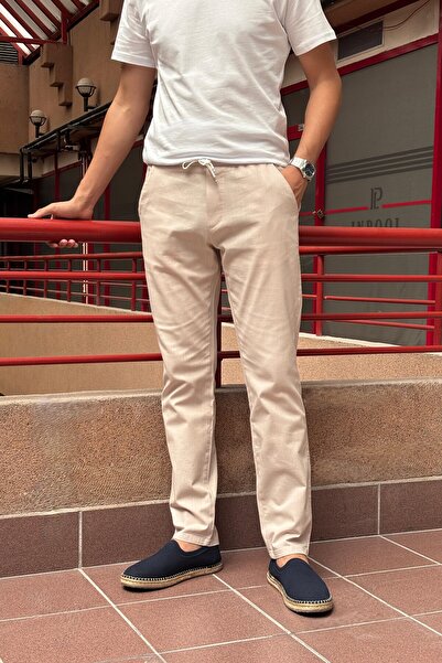 inpool Ανδρικό Old Money Culture Βαμβακερό λινό υφαντό καλοκαιρινό-ανοιξιάτικο παντελόνι 290, ελαστική μέση