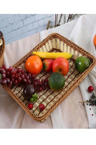 Raffine 1-Piece Handmade Bamboo Rattan Rectangular Fruit Basket Food Storage Bowls Service Tray Kitchen Orga