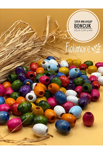 Fiolimore 12x14 mm Karışık Renkli Oval Ahşap Boncuk (50 Gram 65 Adet) Makrome...