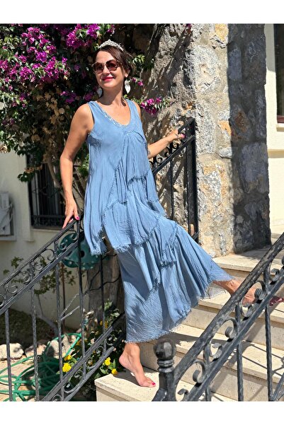 Punta Otantik Rochie din mătase cu tehnologie cu lumină albastră cu bretele italiene