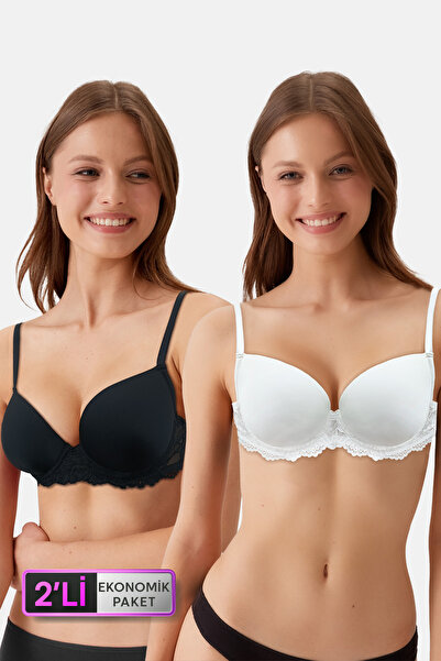 Pierre Cardin 2'li Ekonomik Paket Siyah - Ekru 6807 Kansas Dantelli Micro Sat...