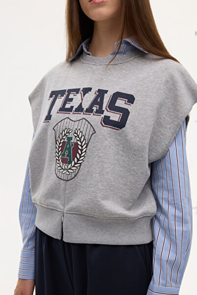 Quzu Texas Baskılı Beli Ribanalı Kolsuz Sweatshirt Grimelanj