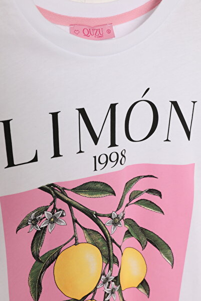 Quzu Μπλουζάκι με στάμπα λεμόνι - Λευκό