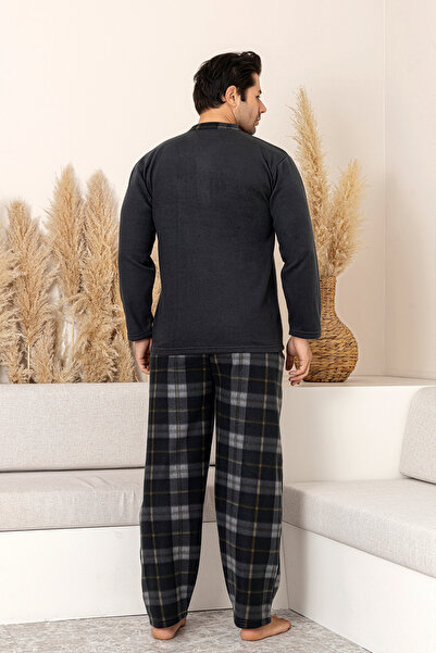 nisaNCa Χειμερινό Σετ Πιτζάμες Ανδρικό Φλις - Ανδρικές Πιτζάμες Καρό Φλις