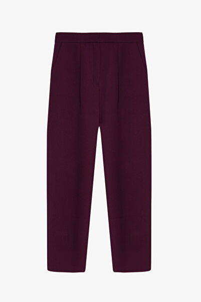 Quzu Elastic Waist Fabric Trousers Plum