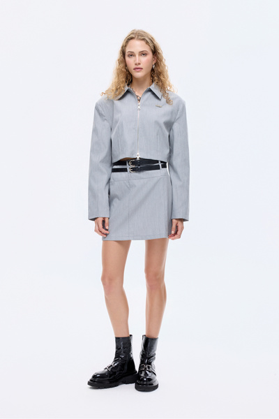 Quzu Подвійна металева етикетка з деталями, міні-спідниця, сіра