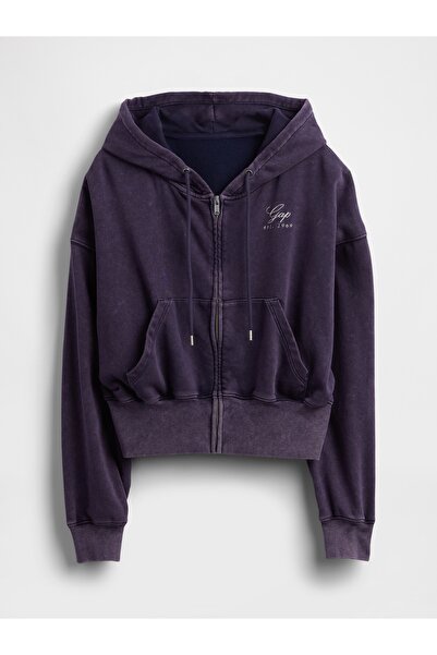 GAP Kadın Siyah VintageSoft Fermuarlı Gap Logo Sweatshirt