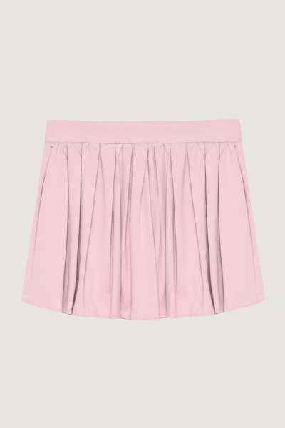 Quzu İçi Şortlu Beli Lastikli Pileli Mini Etek Pembe