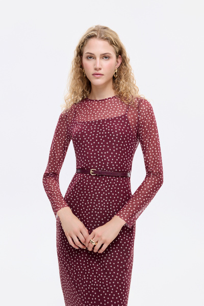 Quzu Rochie midi transparentă cu buline cu accesorii pentru curea Prune