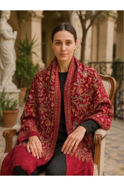 fiore fashion red Floral shawl 85% CASHMERE 15% SILK EMBROIDERED SCRAF silk Cashmere