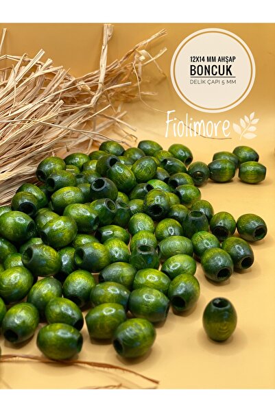 Fiolimore 12x14 mm kaki zelene ovalne drvene perle (50 grama, 62 komada) Makr...
