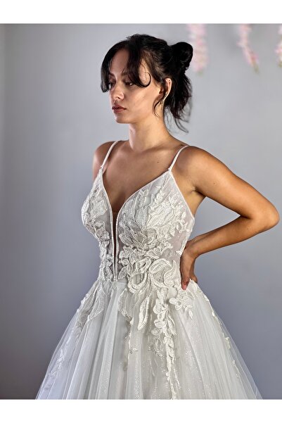 MEDUSA Calpyso Dantel Detaylı A Kesim Gelinlik ( Düğün, gelin, gelinlik, nikah )