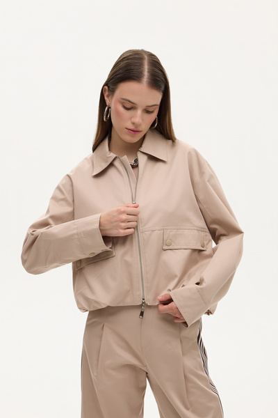 Quzu Jachetă bomber oversize cu guler cămașă cu dungi Bej
