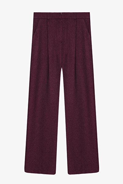 Quzu Wide Leg Palazzo Fabric Trousers Plum