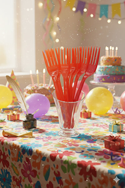 Deniz Party Store Orange Plastic Disposable Forks 24 Pieces