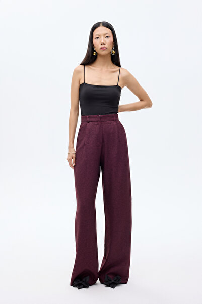 Quzu Wide Leg Palazzo Fabric Trousers Plum