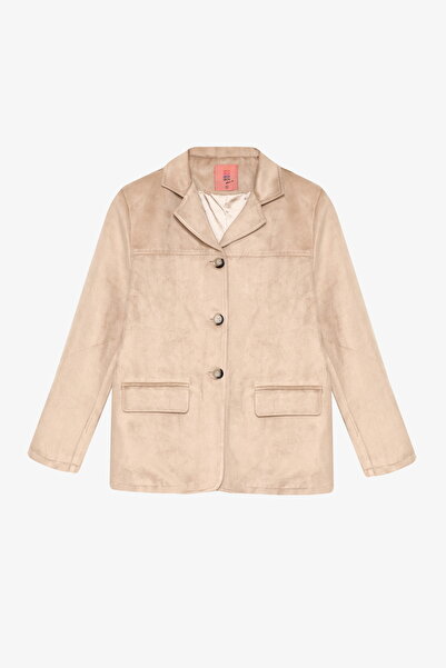 Quzu Suede Look Blazer Jacket with Flap Pocket Beige