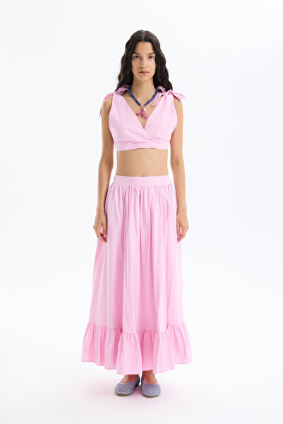 Quzu Плисирана миди пола с цепка в розово