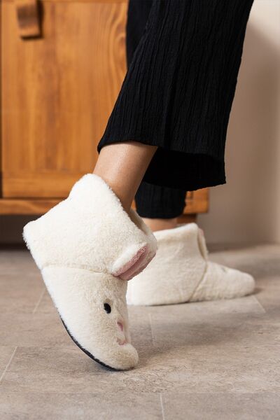 AlbiShoes Çocuk Yetişkin Tavşan Figür Ev Botu Panduf Anne Çocuk Peluş Rahat Sessiz Taban Ev Ayakkabı