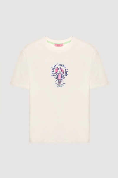 Quzu Πολύχρωμο μπλουζάκι με στάμπα καβουριού εκρού