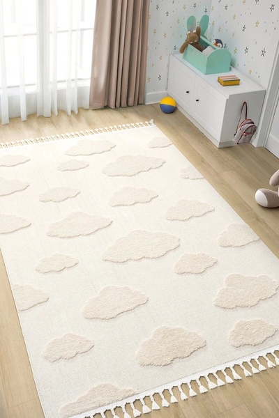 Eliz Home Bulut Desenli Krem Renk Dokuma Halı Bebek Odası Çocuk Odası Halısı 1