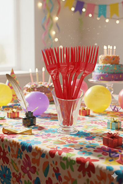 Deniz Party Store Red Plastic Disposable Forks 24 Pieces