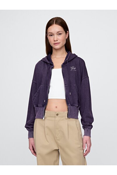 GAP Kadın Siyah VintageSoft Fermuarlı Gap Logo Sweatshirt