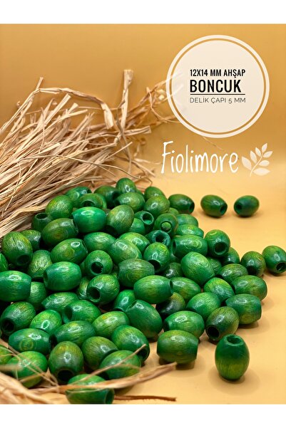 Fiolimore خرز خشبي بيضاوي أخضر 12 × 14 مم (50 جرام 62 قطعة) تصميم حقيبة مكرام...