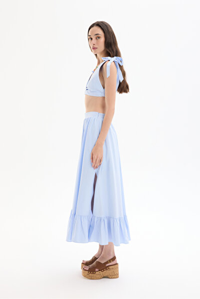 Quzu Синя плисирана миди пола с цепка