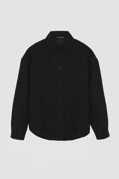 Quzu Чорна сорочка оверсайз з тонкою смужкою та ґудзиками