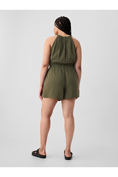 GAP Kadın Haki Halter Yaka Gauze Tulum