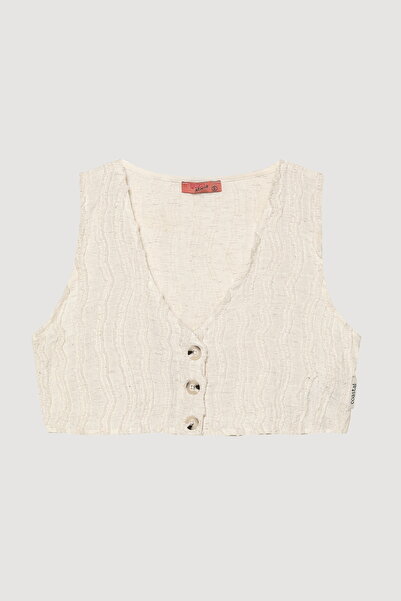 Quzu Buttoned Linen Short Vest Natural