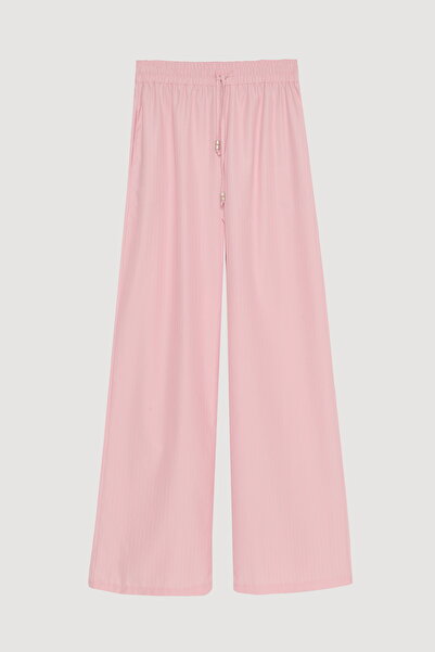 Quzu Slim Striped Leg Trousers with Elastic Waist - Pink