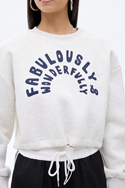 Quzu Yazı Baskılı Bel Stoperli Bisiklet Yaka Sweatshirt Grimelanj