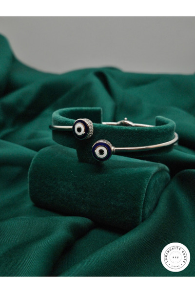 Luminosity Graft 925 Ayar Gümüş Nazar Boncuklu Zirkon Taşlı Kelepçe Bileklik