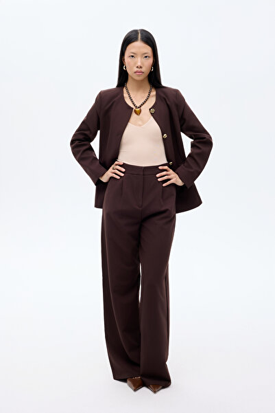 Quzu Bol Paça Kumaş Pantolon Koyu Kahve