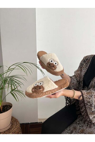 Behtah Kundura Plush Sweet Women's House Slippers - Frog Figured, Dowry and Bundle Slippers, Noiseless Thick Sole