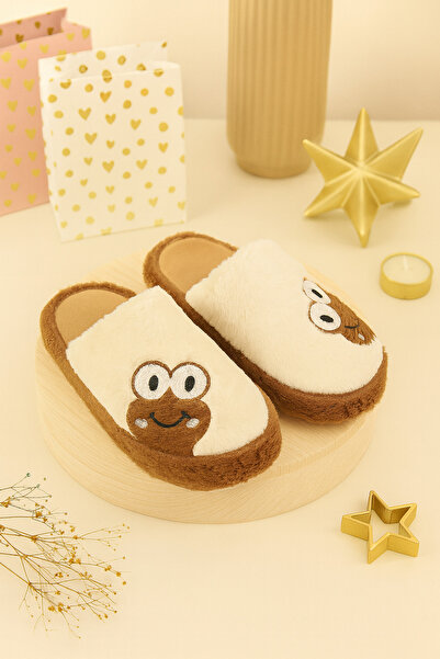 Behtah Kundura Plush Sweet Women's House Slippers - Frog Figured, Dowry and Bundle Slippers, Noiseless Thick Sole